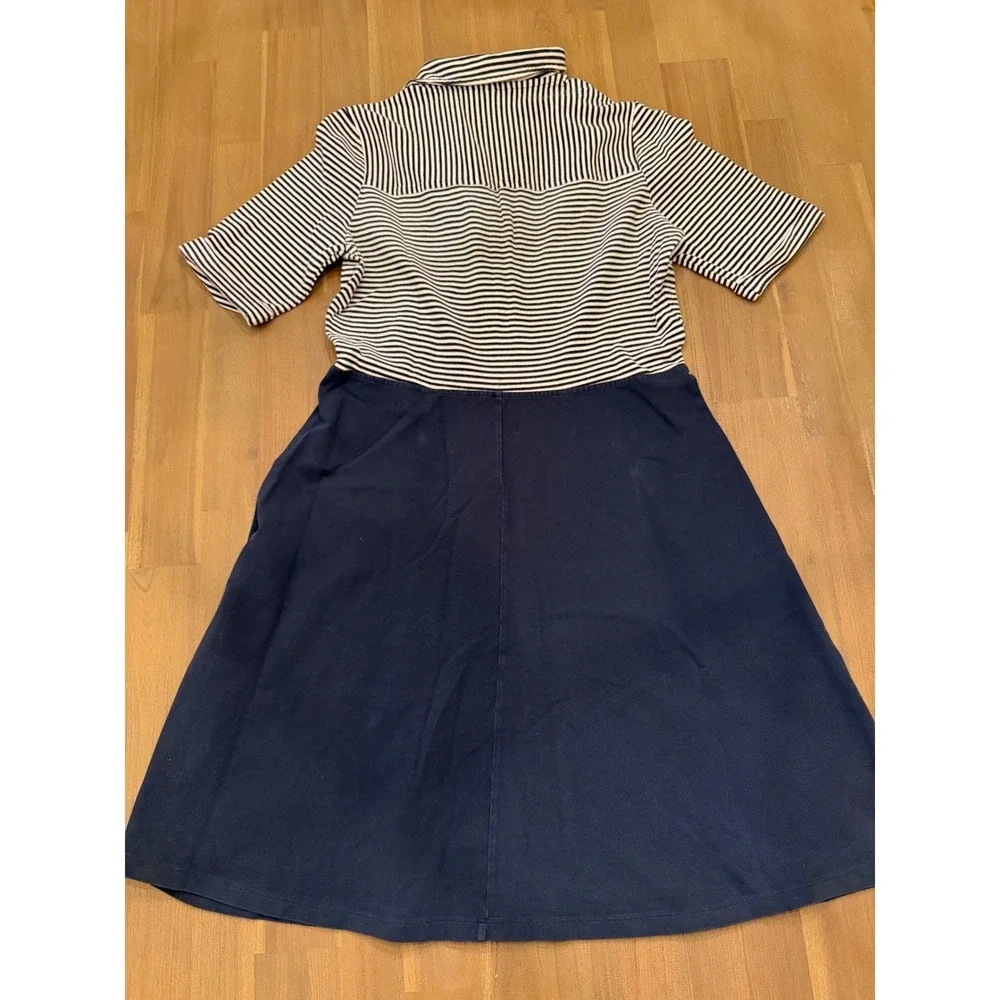 Lands End Womens Navy White Striped Polo Dress Short Sleeve Nautical Preppy - Picture 2 of 6